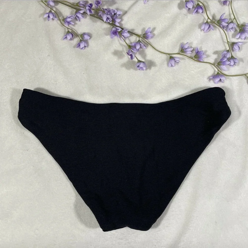 NEW $54 Becca Fine Line Ribbed Bikini Bottoms Black‎ [ SZ Small ]